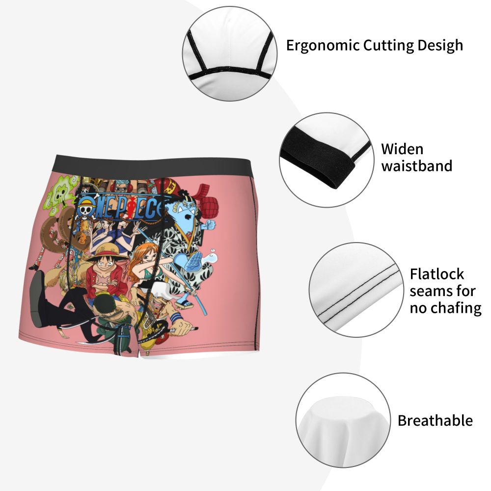 Best One Collage Collection Poster Man's Boxer Briefs Luffy Highly Breathable Underpants Top Quality Print Shorts Birthday Gifts