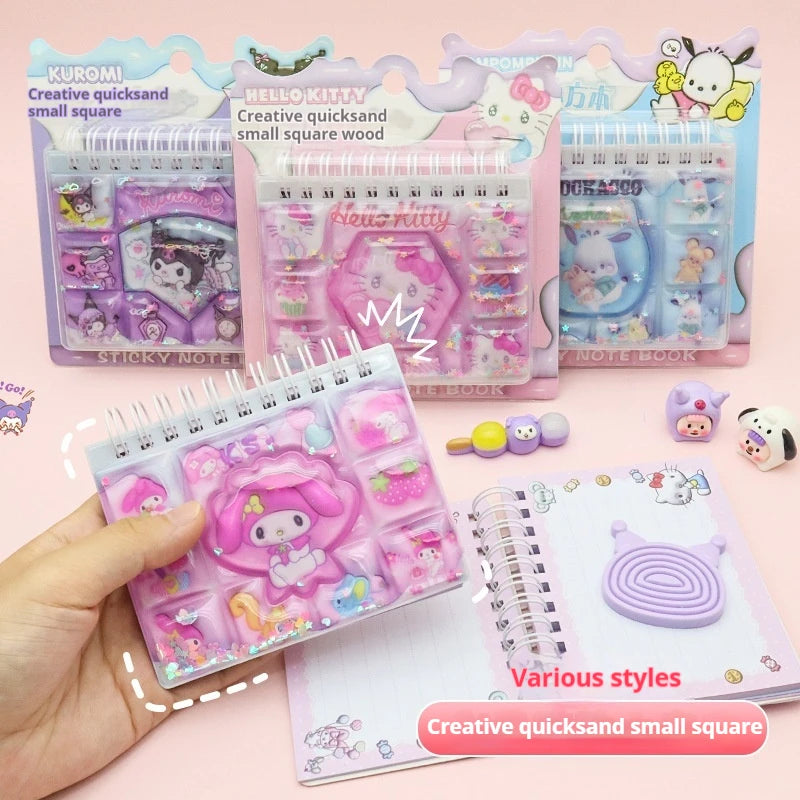 High Value New Creative Cute Mini Pocket Notepad Cartoon Sanrio Quicksand Coil Notebook Stationery For Primary School Students