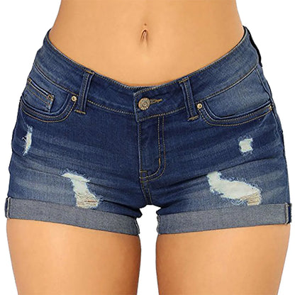 High Waisted Plus Size Ripped High Waisted Stretchy Denim Shorts