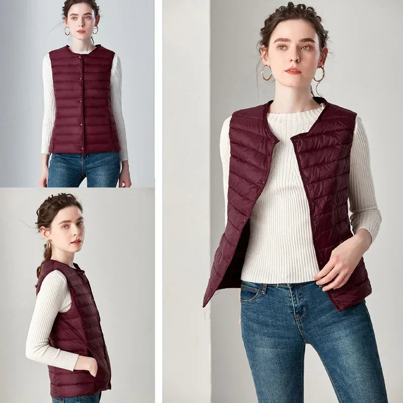 2024 New Spring Autumn Fashionable Outerwear Warm Vests Light Down Women Waistcoat Portable Warm Sleeveless Liner Casual