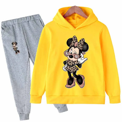 Mickey Minnie Mouse Girls Suit Kids Long Sleeve Cartoon Hoodies+Long Pants 2pcs Set Child Sports Clothing Casual Girls Outfits