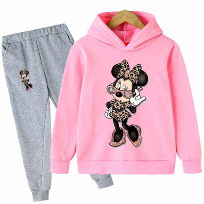 Mickey Minnie Mouse Girls Suit Kids Long Sleeve Cartoon Hoodies+Long Pants 2pcs Set Child Sports Clothing Casual Girls Outfits