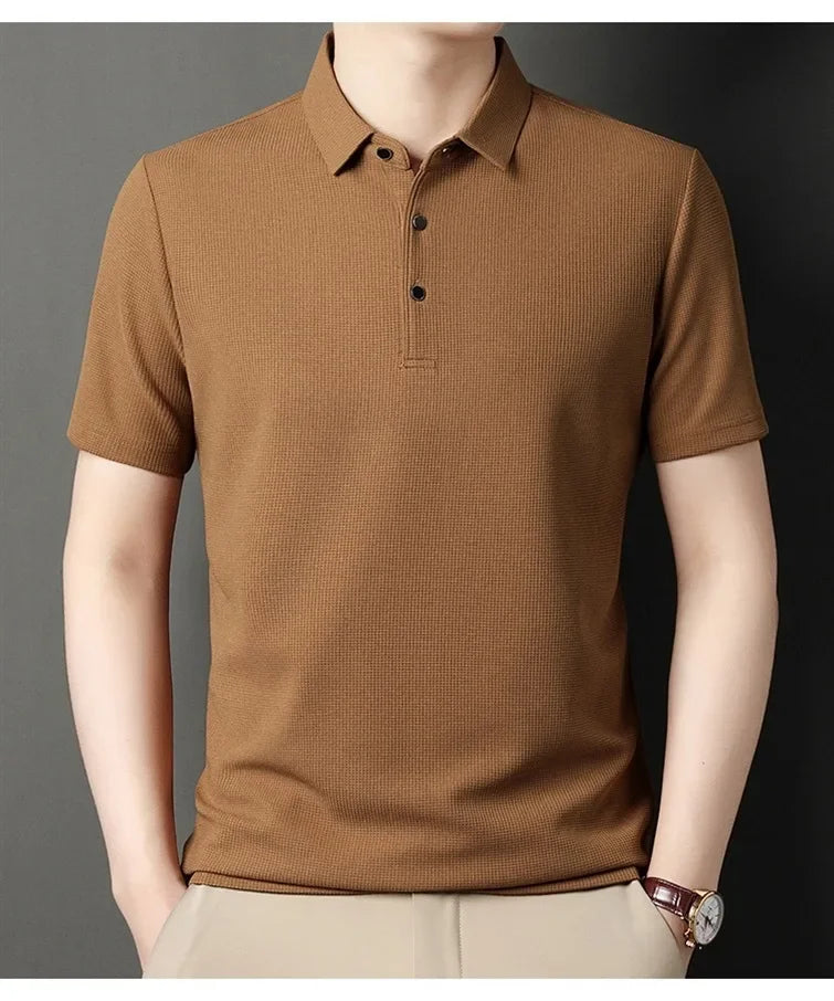 Men's Short Sleeved Lapel Polo Shirt Loose Fitting Men's Trendy Top Summer Solid Color T-shirt