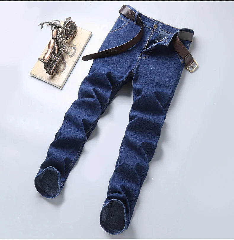 Men's Fashion Business Jeans Classic Style Casual Stretch Slim Jean Pants Male Brand Denim Trousers Black Blue