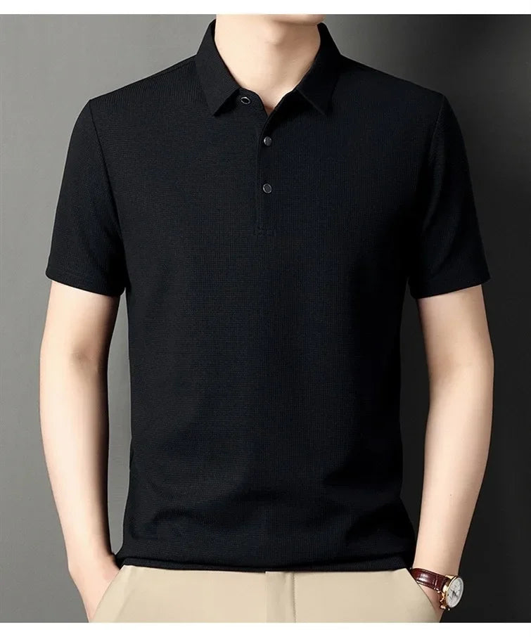 Men's Short Sleeved Lapel Polo Shirt Loose Fitting Men's Trendy Top Summer Solid Color T-shirt