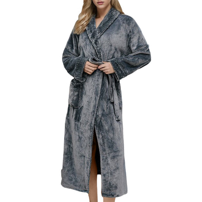 Women and  Men Winter Plus Size Thicken Warm Flannel Hooded Bathrobe Extra Long Coral Fleece Bath Robe Night Dressing Gown Sleepwear