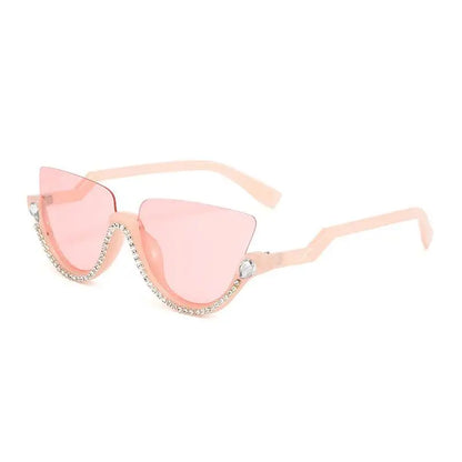 :Diamond Cat Eye Sunglasses for Women, Semi-Rimless Sun Glasses, Crystal Frame, Rhinestone Eyewear,Luxury Brand Designer