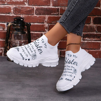 print platform sneakers for women autumn slip-on breathable knit vulcanized shoes female