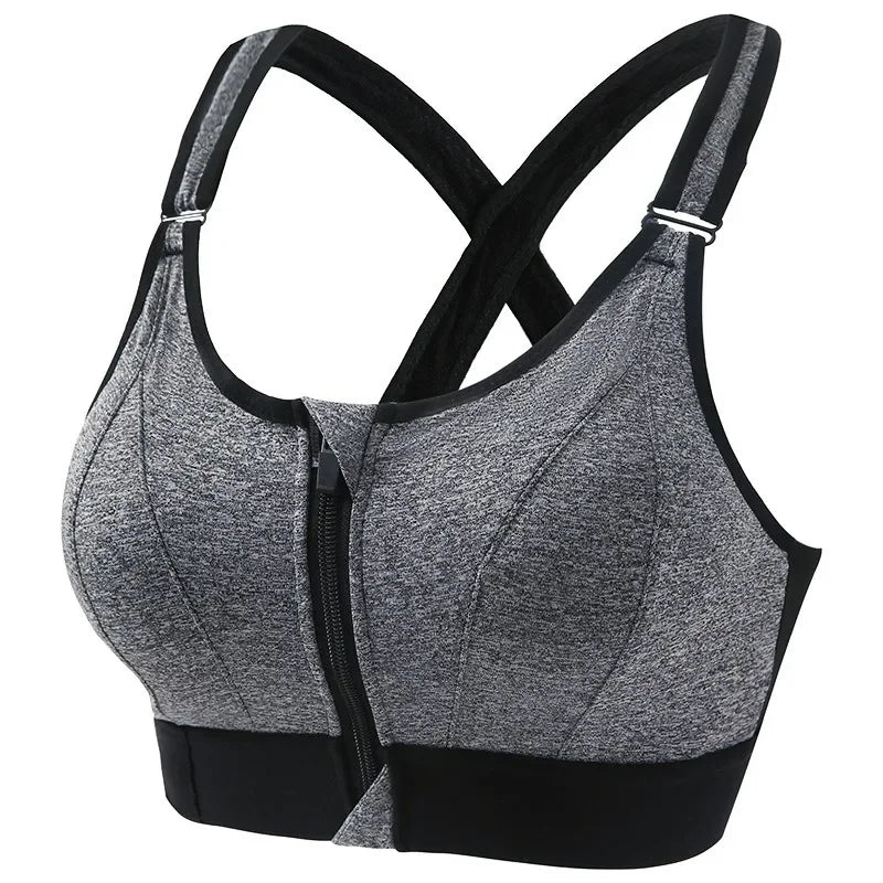 Aiithuug Sexy Zip Front Closure Strappy Criss Cross Yoga Bra Women's Padded Shockproof Gathered Seamless Wireless Sport Gym Bras