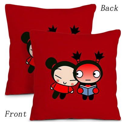 Pillow Covers Cartoon Kawaii Pucca Anime Manga Sofa Decorative Home Double-sided Printing Short Plush Cute Cushion Cover