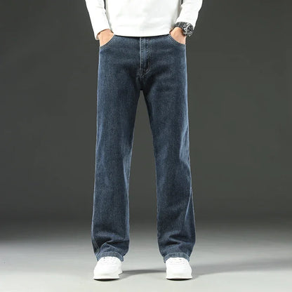 2024 New Men's Jeans Loose Comfortable Straight Casual Business Trousers Versatile Wide-leg Autumn Winter Collection