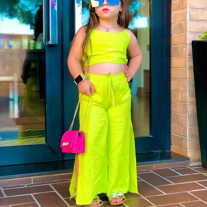 Summer Children's Clothing Sets For Baby Kids Girls Halter Crop Tops+Wide Leg Pants Toddler Child Girl New Clothing Outfits 1-8Y