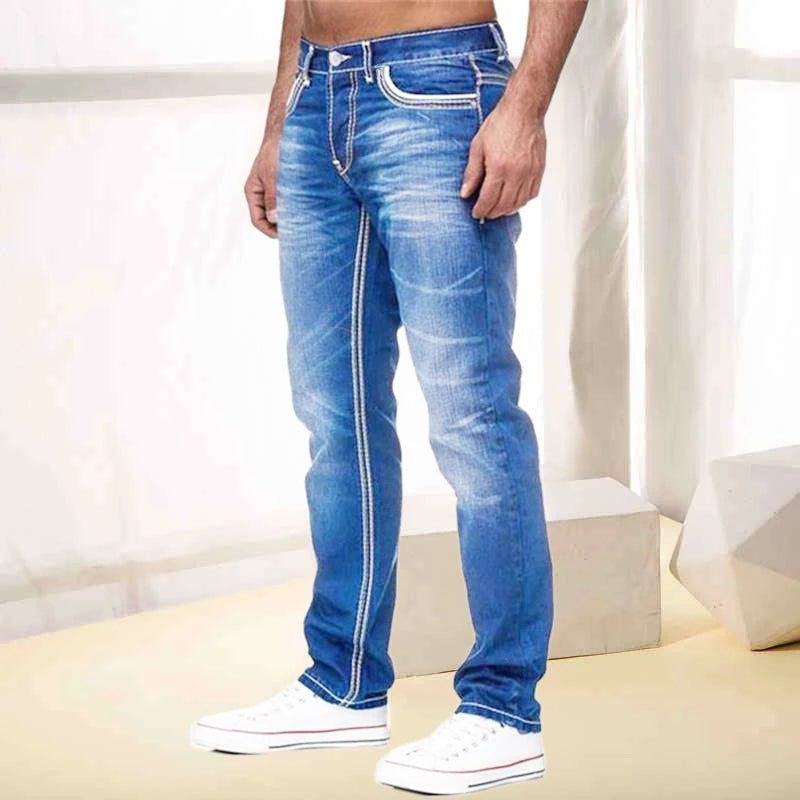 Fashion Black Slim Men Jeans Male Clothing Streetwear Daily Business Casual Trousers Solid Pockets Stretch Denim Straight Pants