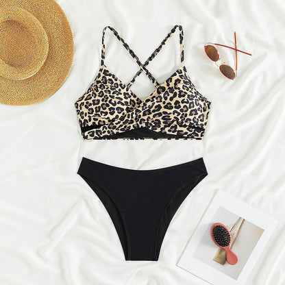 Leopard Patterned Print Bikini 2 Piece Bathing Suit