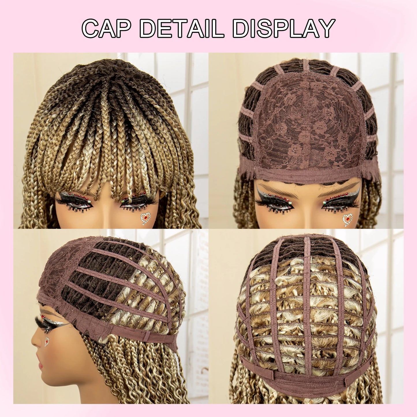 Full Machine Made Wigs Synthetic Braided Wig 14 Inches Bob Braiding Wigs Short Curly Knotless Box Braids Wigs for Black Women