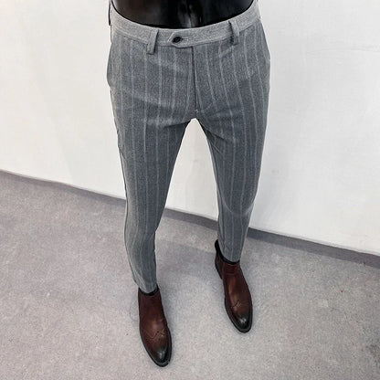 Men Stripes Suit Pants Spring New High-quality Slim Dress Fashion Casual Trousers Mens Clothing Formal Full Length Pants