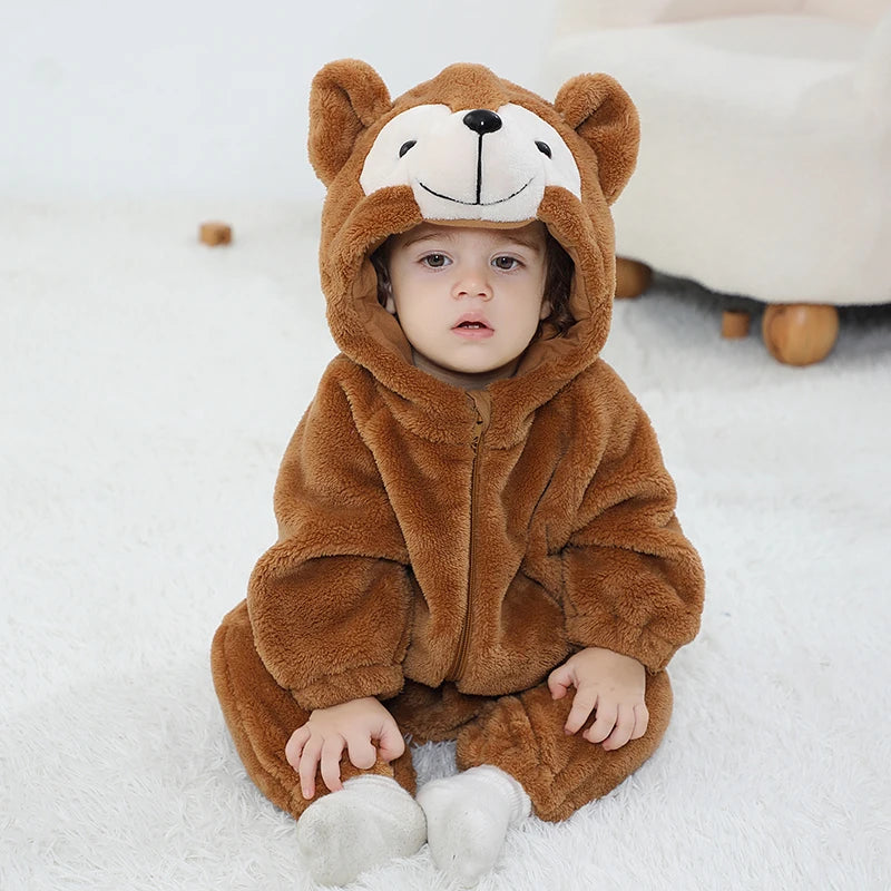 Anime Bear Baby Girl Boy Clothes Romper Lovely Infant Baby Onesie Bodysuit Newborn Zipper Hooded Flannel Cosplay Jumpsuits