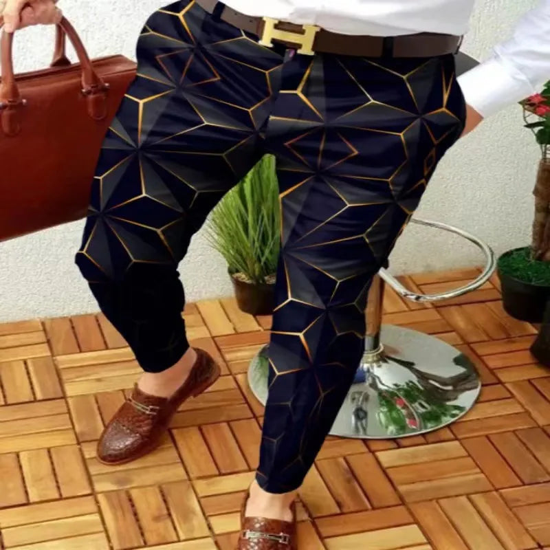 New Trend European and American Slim Fit Men's Business Casual Pants Long Pants 3D Plaid Men's Pants Large