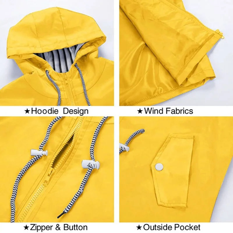 Autumn & Winter Women Outdoor Waterproof Rain Jacket Running Coat Jackets Climbing Hooded Sleeve Hooded Windbreaker Jacket