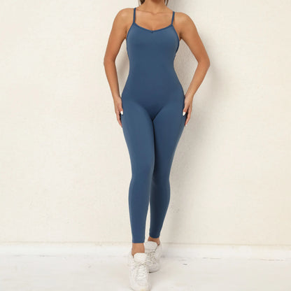 Women Athleisure Fitness Bodysuit Backless One Piece Yoga Jumpsuit Sports Gym Workout Clothes for Women Tights Active Wear