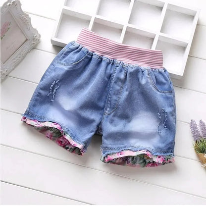 Kid 2025 Summer Denim s For Fashion Girl Princess Jeans Children Pants Shorts Flower Girls Clothing