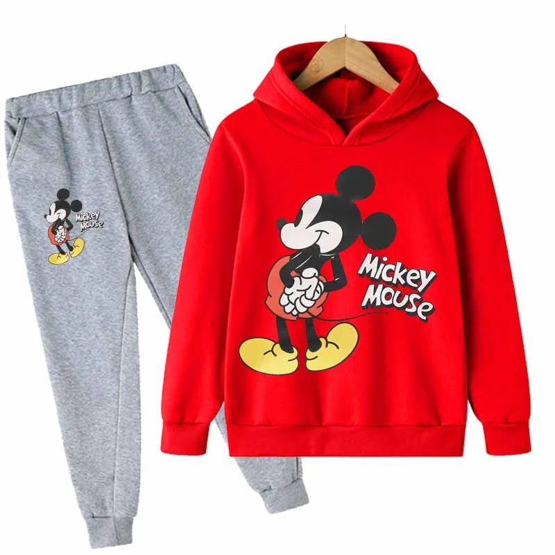 Mickey Minnie Mouse Girls Suit Kids Long Sleeve Cartoon Hoodies+Long Pants 2pcs Set Child Sports Clothing Casual Girls Outfits