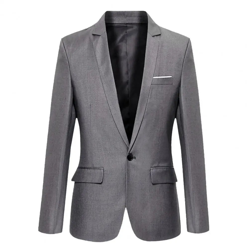 Flap Pockets Long Sleeve Men Blazer Solid Color Single Button Men Formal Blazer Lapel Suit Jacket Business Blazer Male Clothing