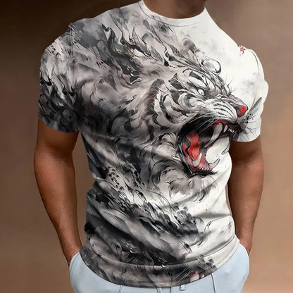 Fashionable 3D Fierce Tiger Print Men's T-Shirt Retro Loose Oversized Short Sleeve Eye Catching Man Clothing 2024 Tees