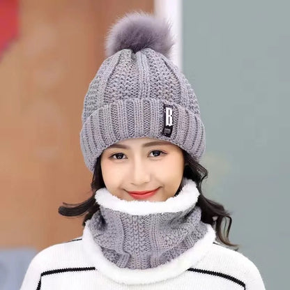 Women's Scarf Hat Winter Cycling Padded Warm Knitted Wool Hat Thickened Windproof Scarf Hat Warm and Cold Knitted Hat