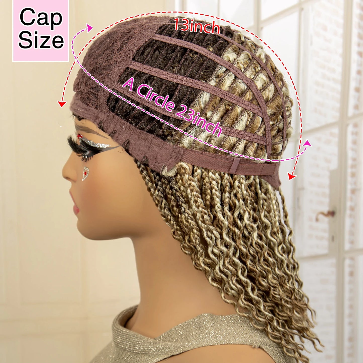 Full Machine Made Wigs Synthetic Braided Wig 14 Inches Bob Braiding Wigs Short Curly Knotless Box Braids Wigs for Black Women