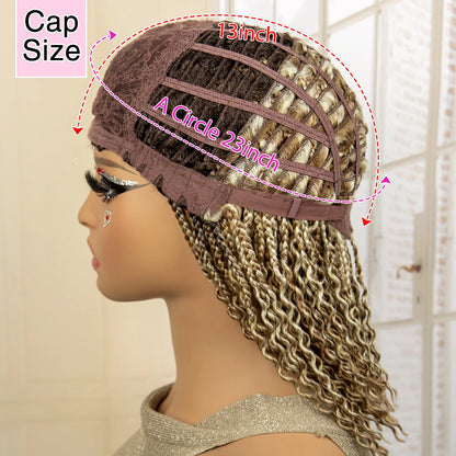 Full Machine Made Wigs Synthetic Braided Wig 14 Inches Bob Braiding Wigs Short Curly Knotless Box Braids Wigs for Black Women