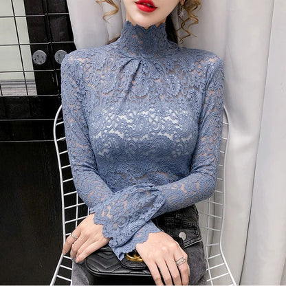 Autumn and Winter Velvet Turtleneck Bottoming Shirt Women's Thickened  Long-sleeved T-shirt Sexy Shirring Top T745