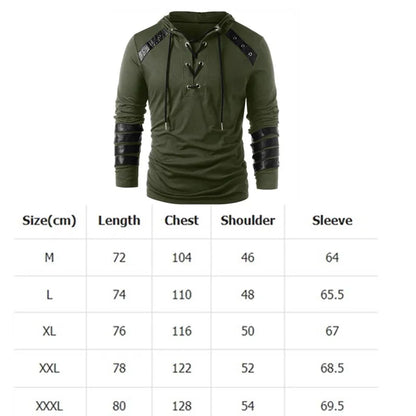 Men's Gothic Steampunk Hoodie Shirts Sweatshirt Lace Up Long Sleeve Pullover Hooded Casual Blouse Tops