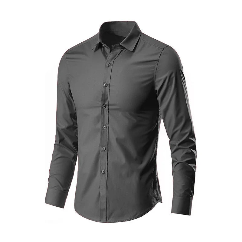 All Season Fashion Men's Business Dress Slim Fit Working Shirt Anti-Wrinkle Solid Long Sleeve Social Formal Shirts For Men