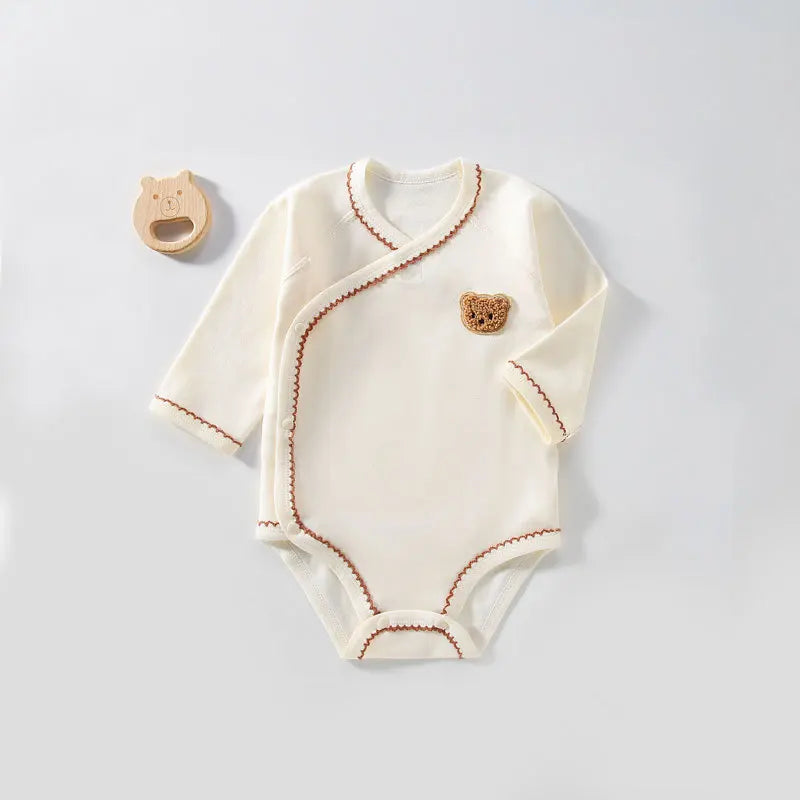 Korean Baby Romper+Beanie Set Cute Bear Infant Long Sleeve Jumpsuit Pure Cotton Newborn Onesie Clothes Toddler Triangle Bodysuit