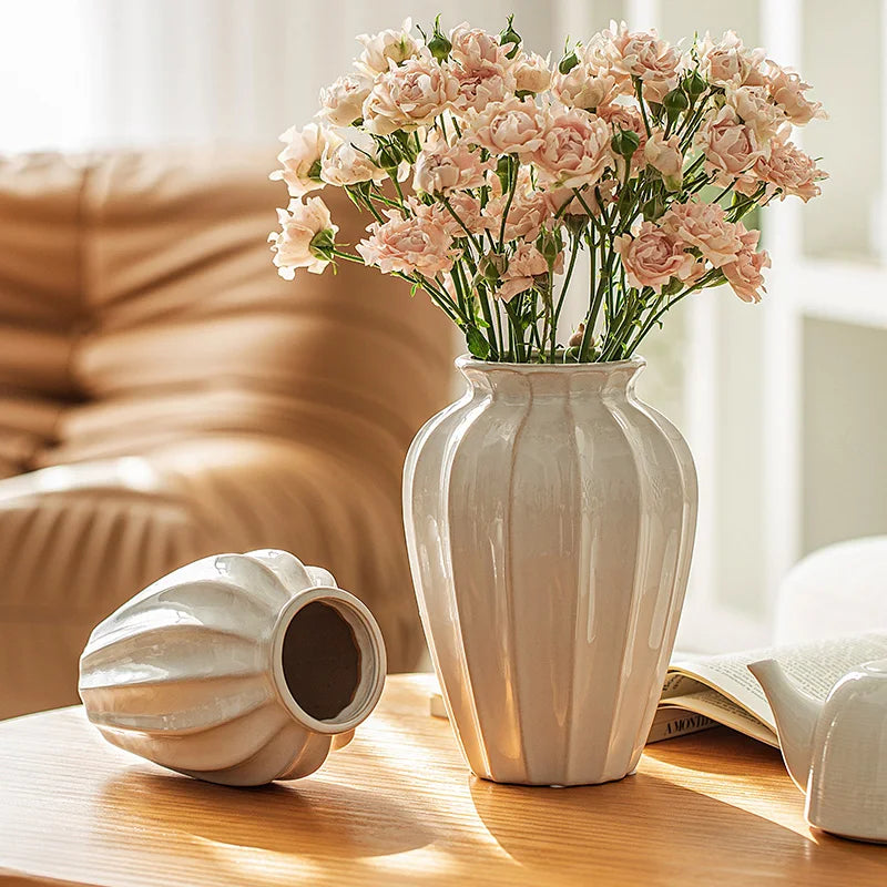 White Ceramic Hydroponic Vase, European Style, Light Luxury, Creative Flower Arrangement, Living Room, Table Decoration