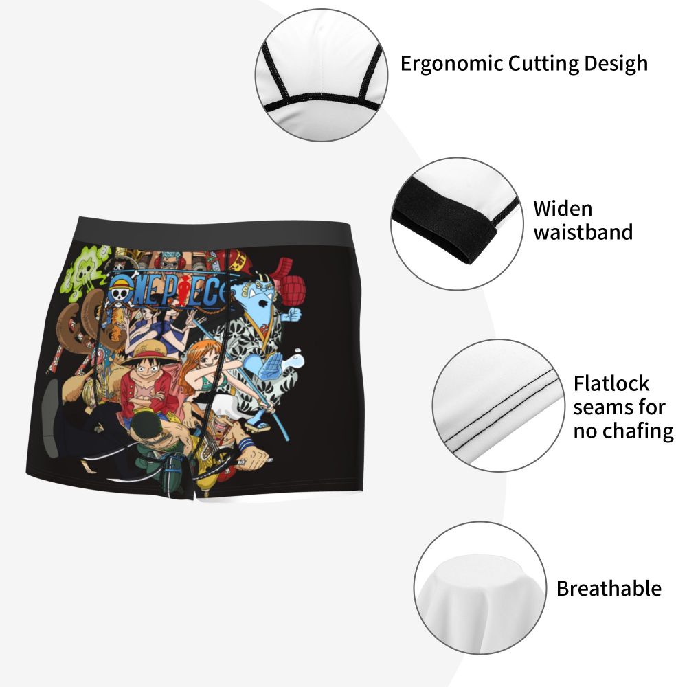 Best One Collage Collection Poster Man's Boxer Briefs Luffy Highly Breathable Underpants Top Quality Print Shorts Birthday Gifts