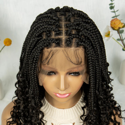 Kima Short Synthetic Box Braided Wigs Full Lace Wig Top Cornrow Braided with Curly End for Black Women