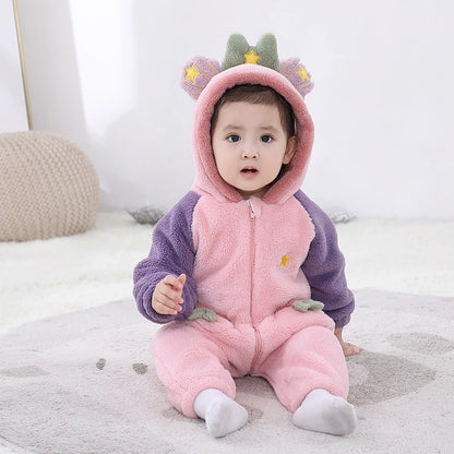 Anime Bear Baby Girl Boy Clothes Romper Lovely Infant Baby Onesie Bodysuit Newborn Zipper Hooded Flannel Cosplay Jumpsuits