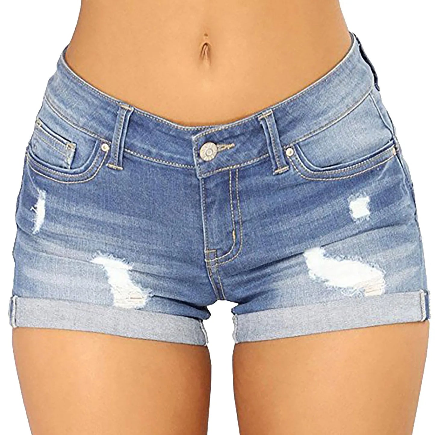 High Waisted Plus Size Ripped High Waisted Stretchy Denim Shorts