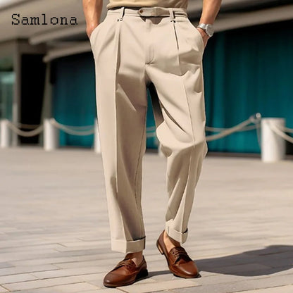 Men's Stand Pocket Formal Wide Leg Pants Men Elegant Party Wedding Trouser Plus Size Mens Fashion Triple Buttons Suit Pants