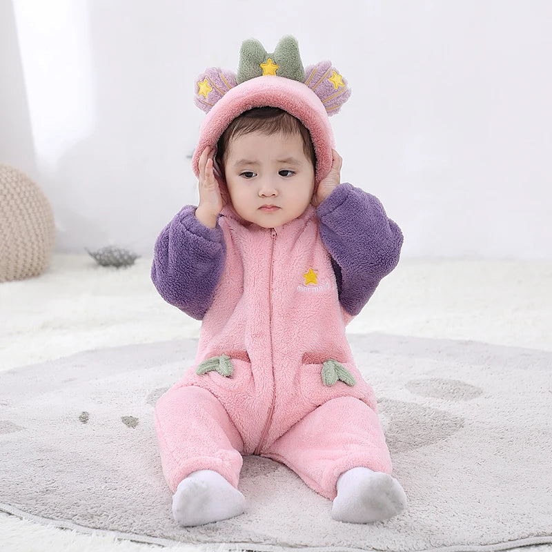 Anime Bear Baby Girl Boy Clothes Romper Lovely Infant Baby Onesie Bodysuit Newborn Zipper Hooded Flannel Cosplay Jumpsuits