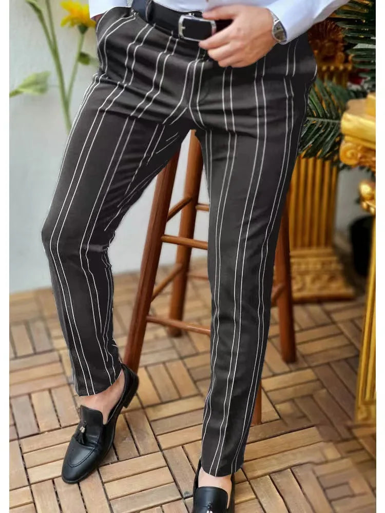 New Trend European and American Slim Fit Men's Business Casual Pants Long Pants 3D Plaid Men's Pants Large