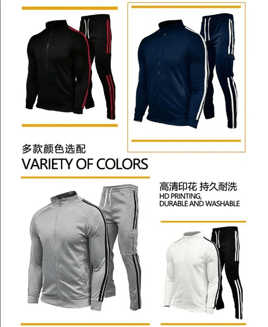 Spring and Autumn New Fashionable Men's Clothing, High Quality Men's Striped Business Casual Zipper Sports Set