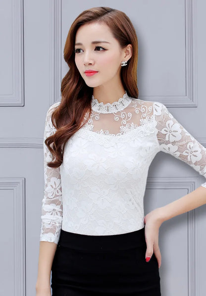 Women T Shirts Vintage Spring Winter Tees Autumn Lace Beads Hole Sexy Tops Warm Blouse Top Casual Full Long Sleeve Shirt