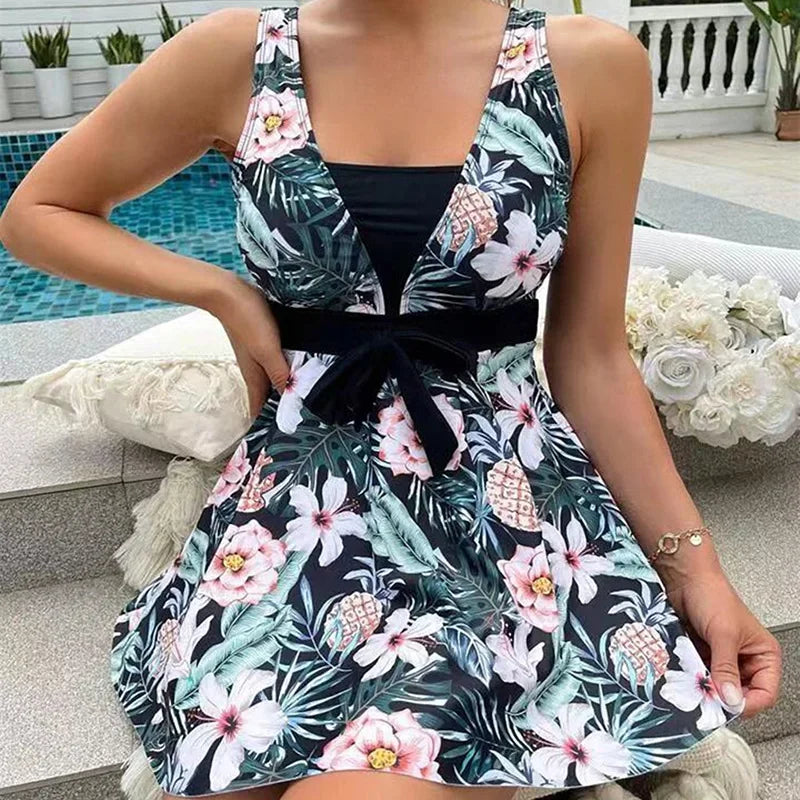 New Tropical Print Knot Front Swimwear Women One Piece Swimsuit Women Dress Bathers Bathing Swimming Swim Suit Beachwear