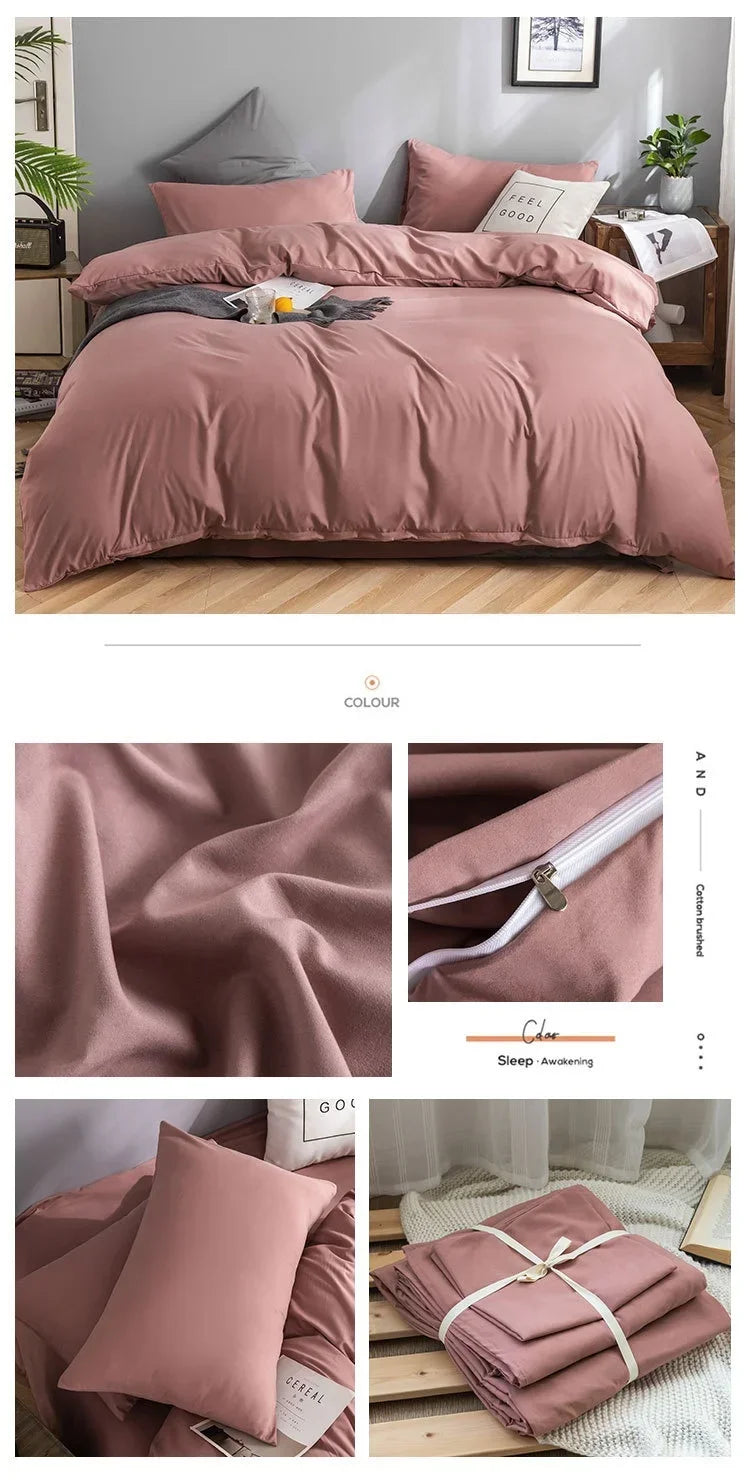 100% Cotton Bedding Set,Twin Size Duvet Cover 200x200,Skin Friendly Breathable,2 Pillowcase,No Bed Sheet,Solid Color