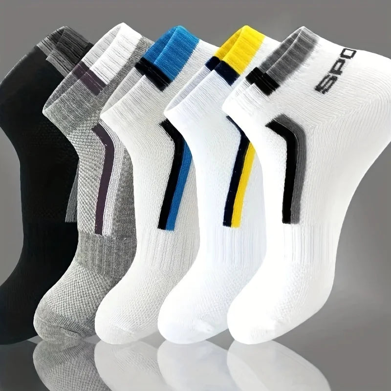 Men's Fashion Sports Socks, Striped Cotton Sweat Absorption Breathable Comfortable Ankle Socks