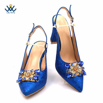 Champagne Color High Quality Women Pointed Toe Shoes Matching Bag Set for Nigerian Ladies Wedding Party