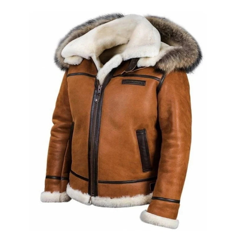 Plush Jacket Men Integrated Leather Fur Comfortable Thick Insulation Long Sleeved Solid Color Casual Versatile Zippered Jacket